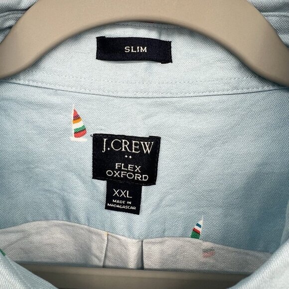 J CREW Mens Slim Flex Oxford Button Down Shirt Sz XXL Sailboats Blue Nautical - Picture 3 of 15